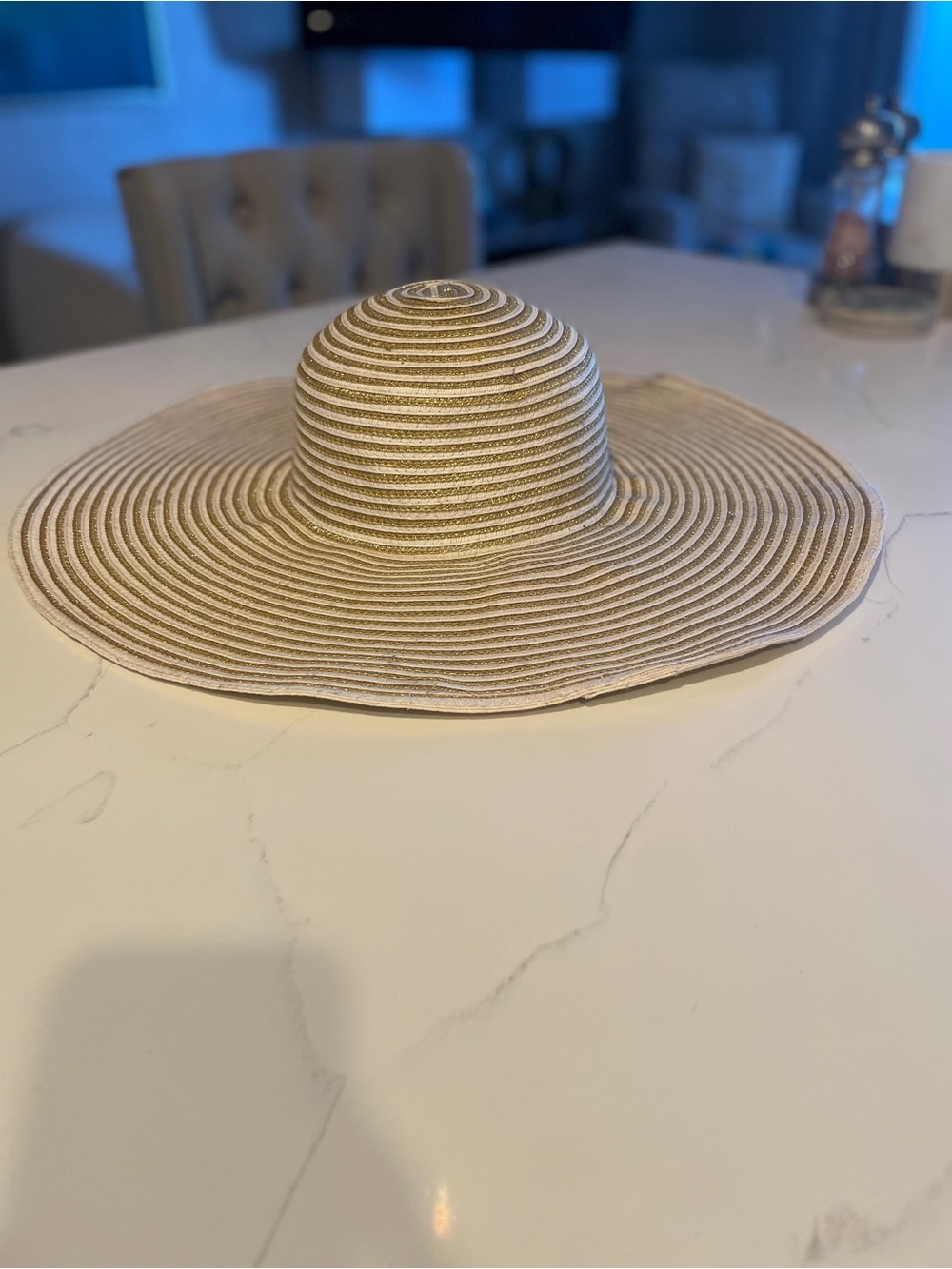 Gottex Morgana Wide-Brim Floppy Straw Sun Hat | Beige & Gold | UPF 50+